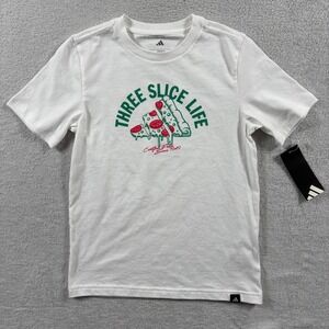 Adidas Three Slice Life T Shirt Boy 8 White Graphic Foodies Regular Fit Crewneck
